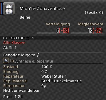 Miqo'te-Zouavenhose In-Game Ansicht.