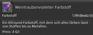 Weintraubenvioletter Farbstoff In-Game Ansicht.